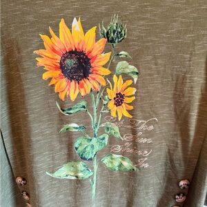 Sunflower Print Olive Green Women's Top By True Self Size M